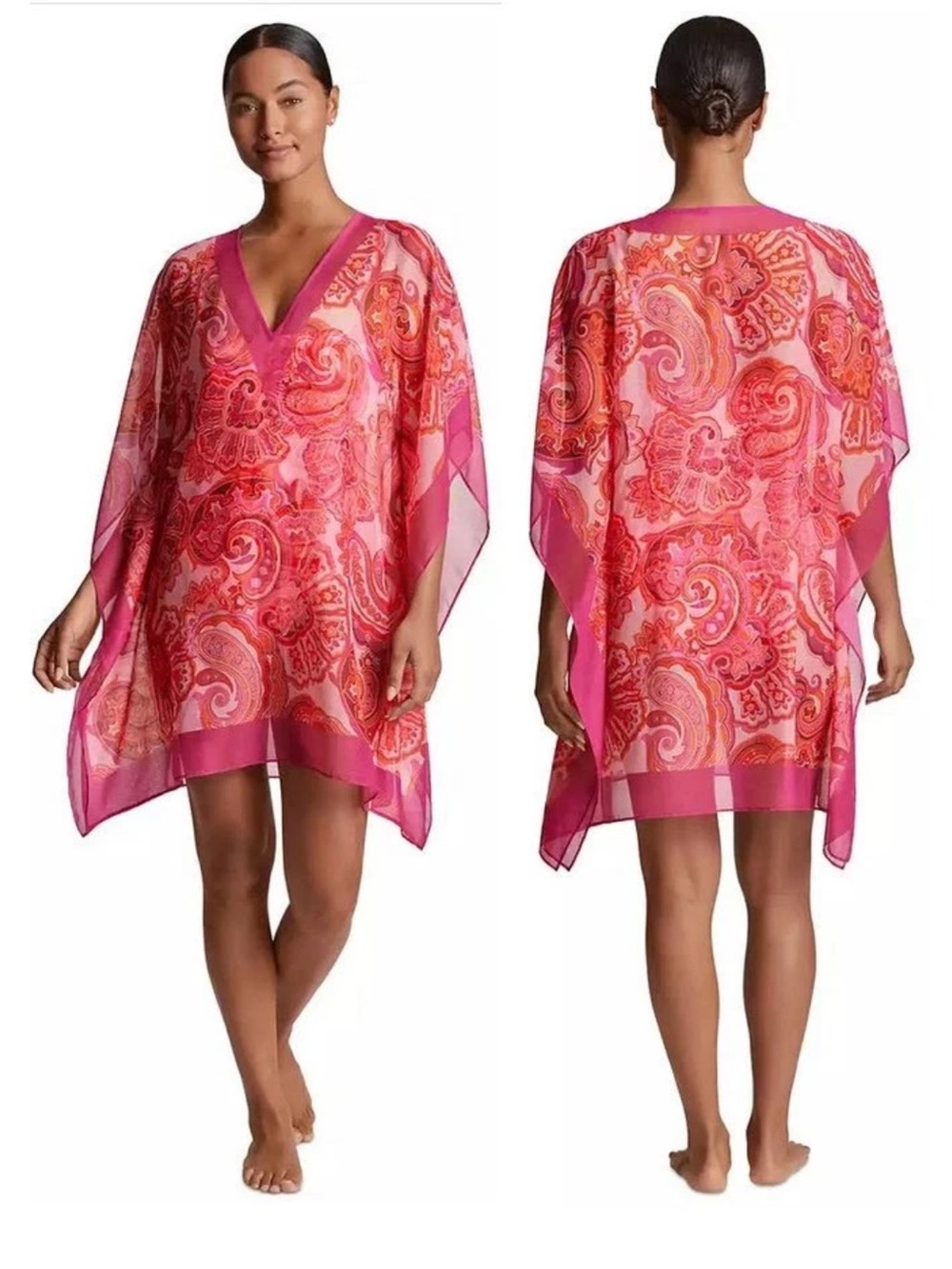 NWT Lauren Ralph Lauren Provence Pink Paisley V-Neck Swim Cover-Up Sz L/XL